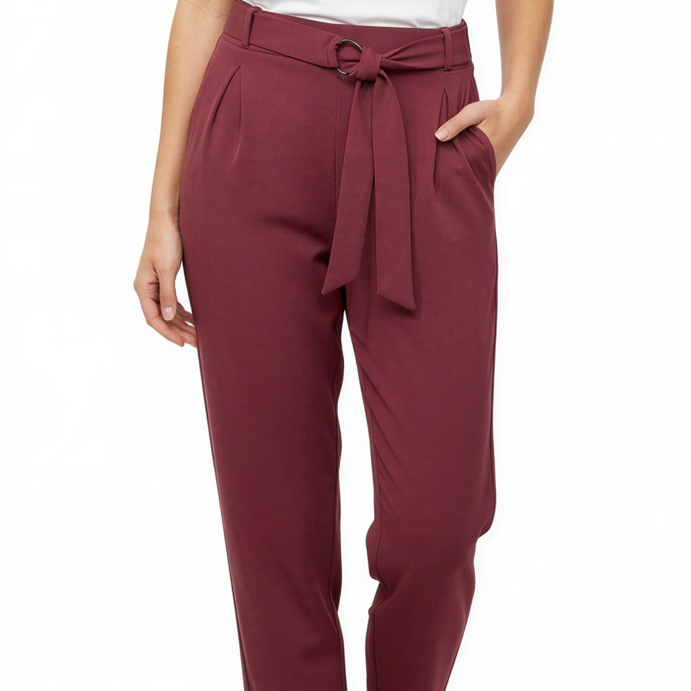 Saint +‎ Sofia Dark Mauve Tie Belt Waist Pleated Pants - 4